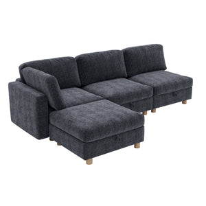 English Elm Modular Sectional Sofa with Hidden Storage Convertible Sleeper Fabric 8 Seat Living Room Grey W680S00176