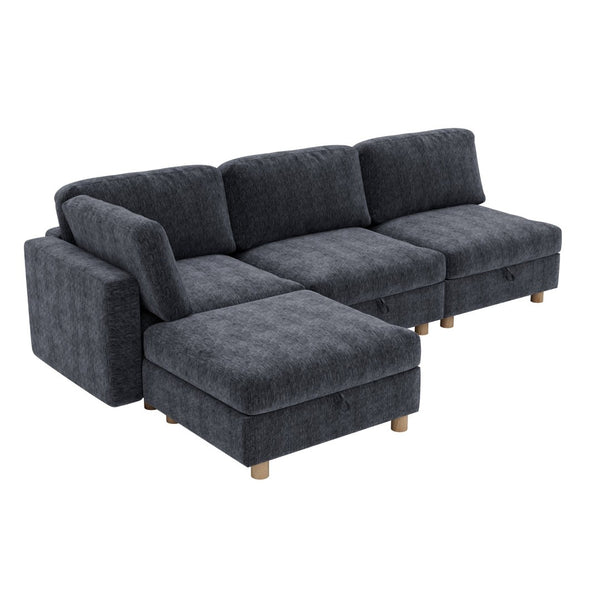 English Elm Modular Sectional Sofa with Hidden Storage Convertible Sleeper Fabric 8 Seat Living Room Grey W680S00176