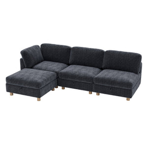 English Elm Modular Sectional Sofa with Hidden Storage Convertible Sleeper Fabric 8 Seat Living Room Grey W680S00176