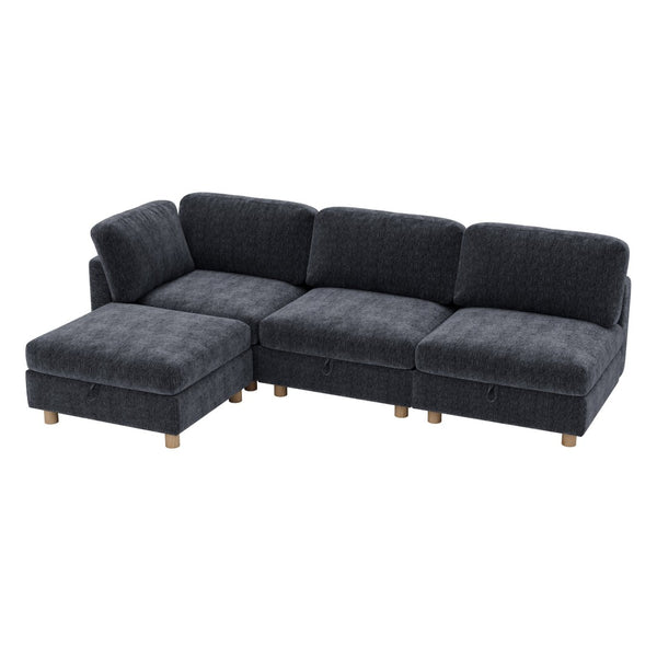 English Elm Modular Sectional Sofa with Hidden Storage Convertible Sleeper Fabric 8 Seat Living Room Grey W680S00176