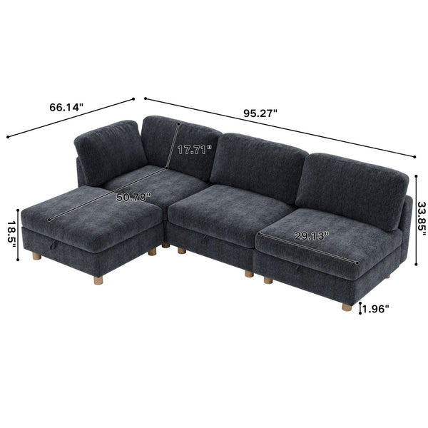 English Elm Modular Sectional Sofa with Hidden Storage Convertible Sleeper Fabric 8 Seat Living Room Grey W680S00176