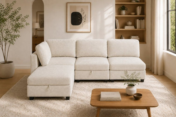 English Elm Armless Modular Sofa Set of 4 Units with Hidden Storage and Pocket Spring Cushions White W680S00177