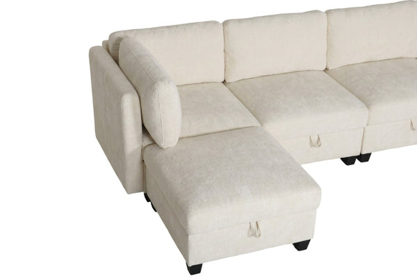English Elm Armless Modular Sofa Set of 4 Units with Hidden Storage and Pocket Spring Cushions White W680S00177