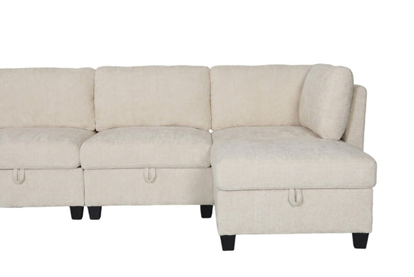 English Elm Armless Modular Sofa Set of 4 Units with Hidden Storage and Pocket Spring Cushions White W680S00177