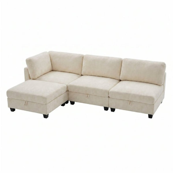 English Elm Armless Modular Sofa Set of 4 Units with Hidden Storage and Pocket Spring Cushions White W680S00177