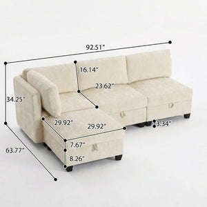 English Elm Armless Modular Sofa Set of 4 Units with Hidden Storage and Pocket Spring Cushions White W680S00177