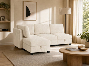 English Elm Armless Modular Sofa Set of 4 Units with Hidden Storage and Pocket Spring Cushions White W680S00177