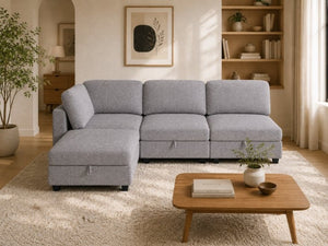 English Elm Armless Modular Sofa Set of 4 Units with Hidden Storage and Pocket Spring Cushions Grey W680S00178
