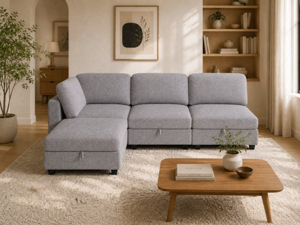 English Elm Armless Modular Sofa Set of 4 Units with Hidden Storage and Pocket Spring Cushions Grey W680S00178