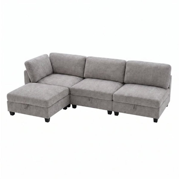 English Elm Armless Modular Sofa Set of 4 Units with Hidden Storage and Pocket Spring Cushions Grey W680S00178