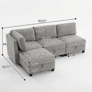 English Elm Armless Modular Sofa Set of 4 Units with Hidden Storage and Pocket Spring Cushions Grey W680S00178