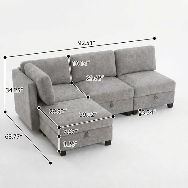 English Elm Armless Modular Sofa Set of 4 Units with Hidden Storage and Pocket Spring Cushions Grey W680S00178