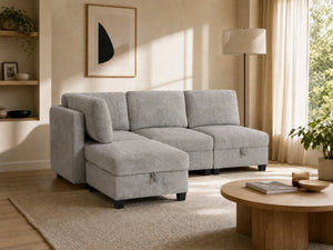 English Elm Armless Modular Sofa Set of 4 Units with Hidden Storage and Pocket Spring Cushions Grey W680S00178