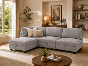 English Elm Armless Modular Sofa Set of 4 Units with Hidden Storage and Pocket Spring Cushions Grey W680S00178