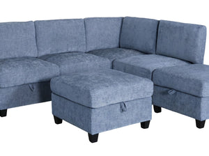 English Elm Armless Modular Sofa Set of 4 Units with Hidden Storage and Pocket Spring Cushions Blue W680S00179