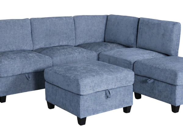 English Elm Armless Modular Sofa Set of 4 Units with Hidden Storage and Pocket Spring Cushions Blue W680S00179