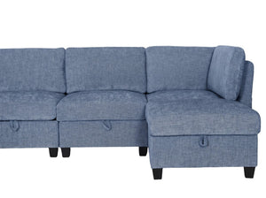 English Elm Armless Modular Sofa Set of 4 Units with Hidden Storage and Pocket Spring Cushions Blue W680S00179