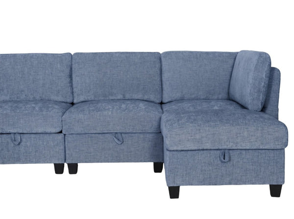 English Elm Armless Modular Sofa Set of 4 Units with Hidden Storage and Pocket Spring Cushions Blue W680S00179