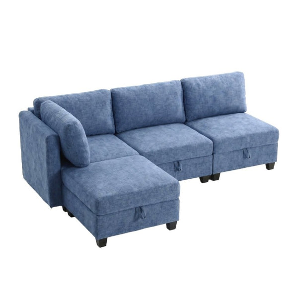 English Elm Armless Modular Sofa Set of 4 Units with Hidden Storage and Pocket Spring Cushions Blue W680S00179
