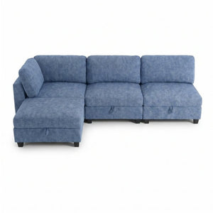 English Elm Armless Modular Sofa Set of 4 Units with Hidden Storage and Pocket Spring Cushions Blue W680S00179