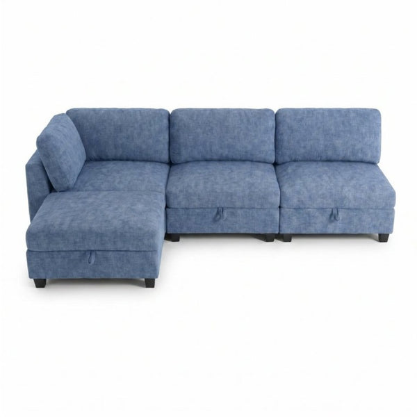 English Elm Armless Modular Sofa Set of 4 Units with Hidden Storage and Pocket Spring Cushions Blue W680S00179