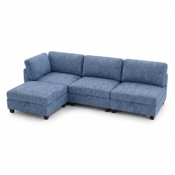 English Elm Armless Modular Sofa Set of 4 Units with Hidden Storage and Pocket Spring Cushions Blue W680S00179