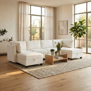 English Elm Armless Modular Six Piece Sectional Sofa with Hidden Storage and Convertible Sleeper Design W680S00180