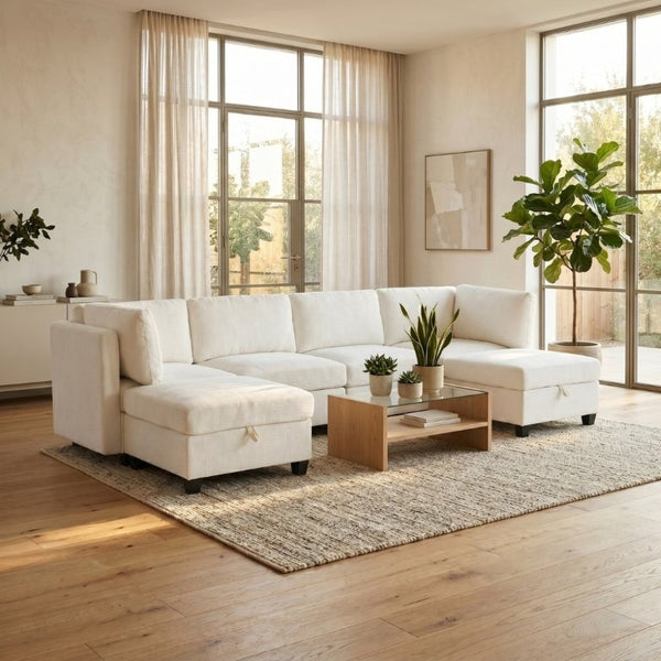 English Elm Armless Modular Six Piece Sectional Sofa with Hidden Storage and Convertible Sleeper Design W680S00180