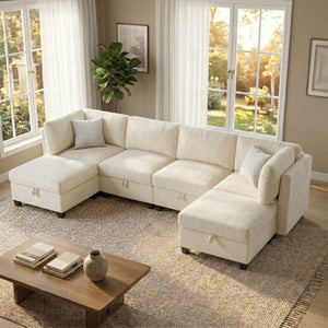 English Elm Armless Modular Six Piece Sectional Sofa with Hidden Storage and Convertible Sleeper Design W680S00180