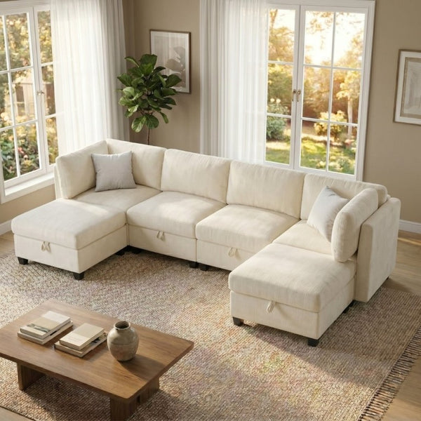 English Elm Armless Modular Six Piece Sectional Sofa with Hidden Storage and Convertible Sleeper Design W680S00180