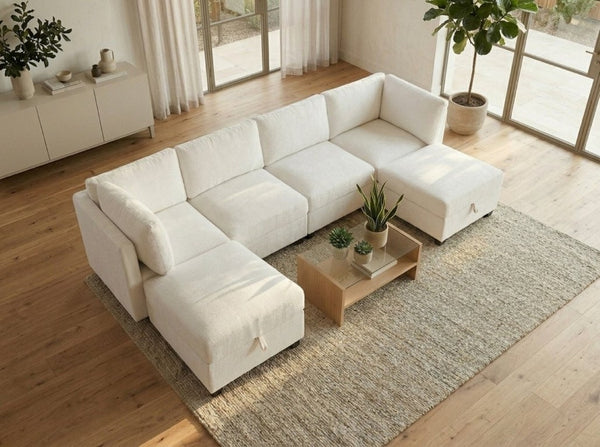 English Elm Armless Modular Six Piece Sectional Sofa with Hidden Storage and Convertible Sleeper Design W680S00180