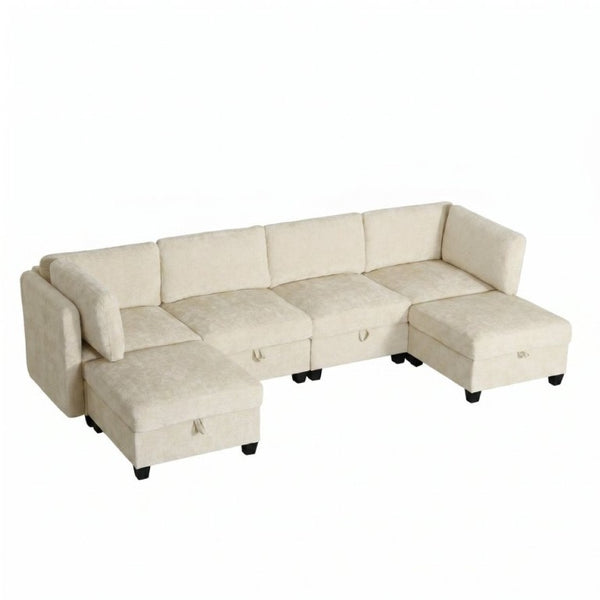 English Elm Armless Modular Six Piece Sectional Sofa with Hidden Storage and Convertible Sleeper Design W680S00180