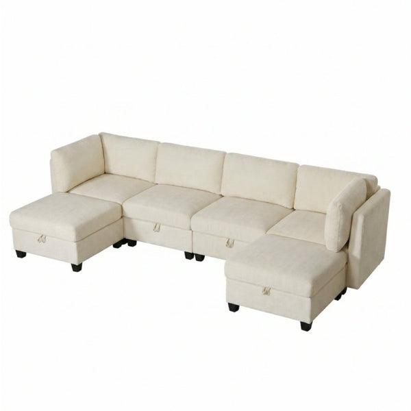 English Elm Armless Modular Six Piece Sectional Sofa with Hidden Storage and Convertible Sleeper Design W680S00180