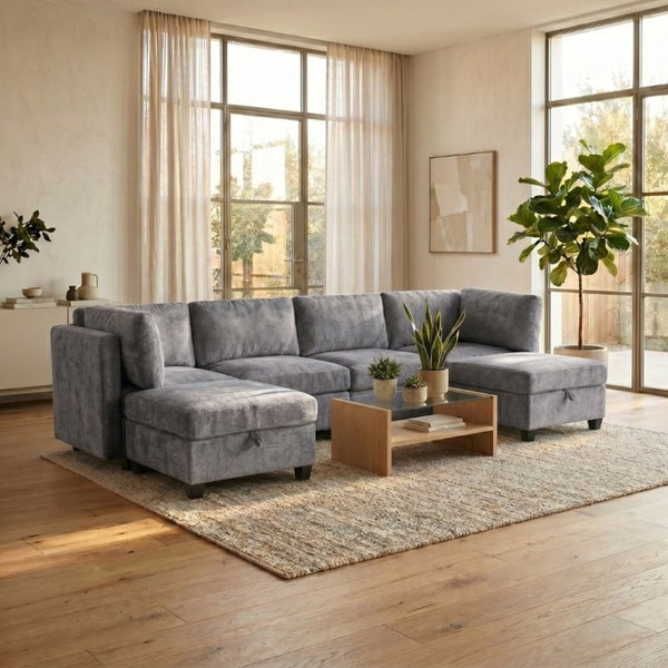 English Elm Armless Modular Sectional Sofa with Hidden Storage and Pocket Spring Foam Cushion Seating Grey W680S00181