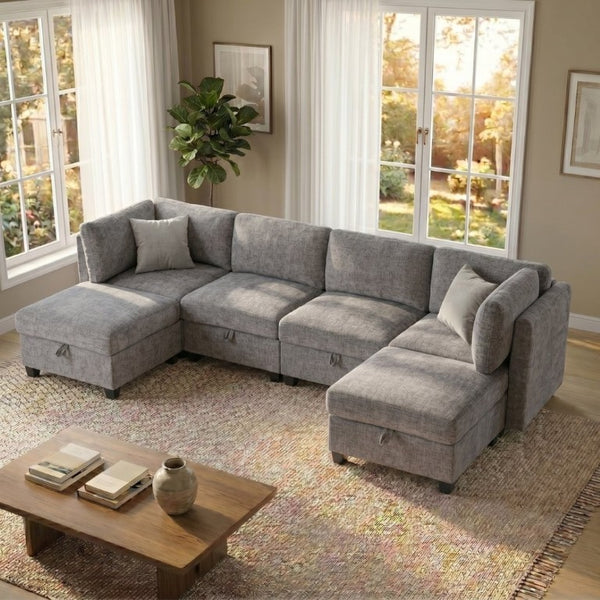 English Elm Armless Modular Sectional Sofa with Hidden Storage and Pocket Spring Foam Cushion Seating Grey W680S00181
