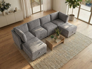 English Elm Armless Modular Sectional Sofa with Hidden Storage and Pocket Spring Foam Cushion Seating Grey W680S00181