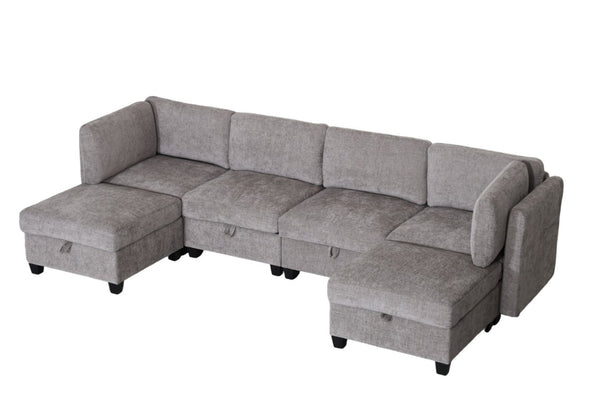 English Elm Armless Modular Sectional Sofa with Hidden Storage and Pocket Spring Foam Cushion Seating Grey W680S00181