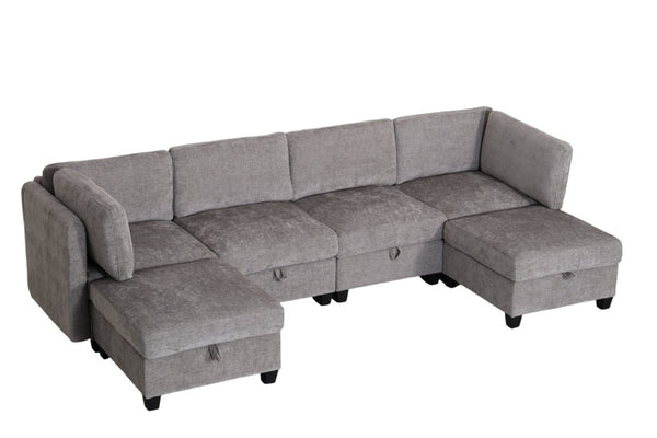 English Elm Armless Modular Sectional Sofa with Hidden Storage and Pocket Spring Foam Cushion Seating Grey W680S00181