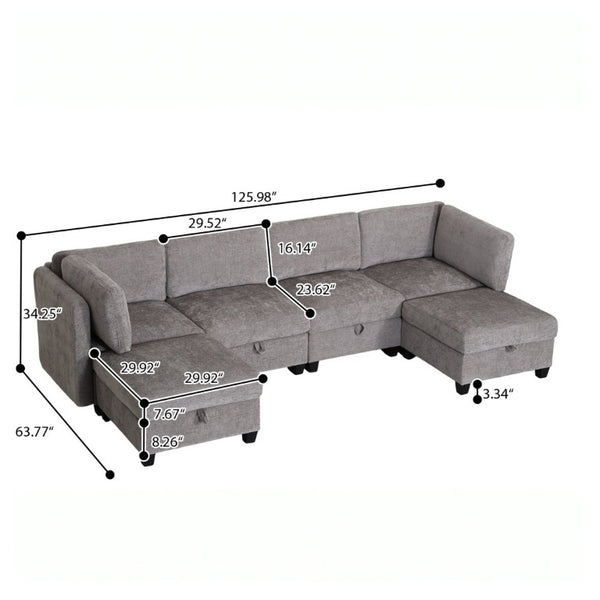 English Elm Armless Modular Sectional Sofa with Hidden Storage and Pocket Spring Foam Cushion Seating Grey W680S00181
