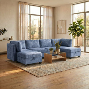 English Elm Armless Modular Sectional Sofa with Hidden Storage and Pocket Spring Foam Cushion Seating Blue W680S00182