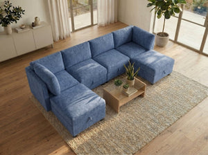 English Elm Armless Modular Sectional Sofa with Hidden Storage and Pocket Spring Foam Cushion Seating Blue W680S00182
