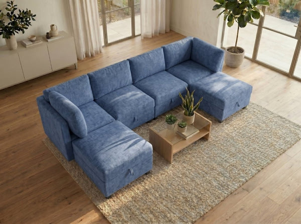 English Elm Armless Modular Sectional Sofa with Hidden Storage and Pocket Spring Foam Cushion Seating Blue W680S00182