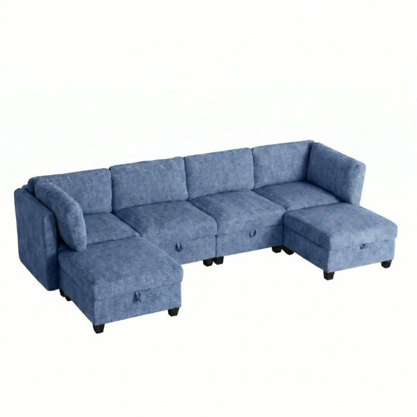 English Elm Armless Modular Sectional Sofa with Hidden Storage and Pocket Spring Foam Cushion Seating Blue W680S00182
