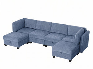 English Elm Armless Modular Sectional Sofa with Hidden Storage and Pocket Spring Foam Cushion Seating Blue W680S00182