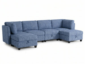 English Elm Armless Modular Sectional Sofa with Hidden Storage and Pocket Spring Foam Cushion Seating Blue W680S00182
