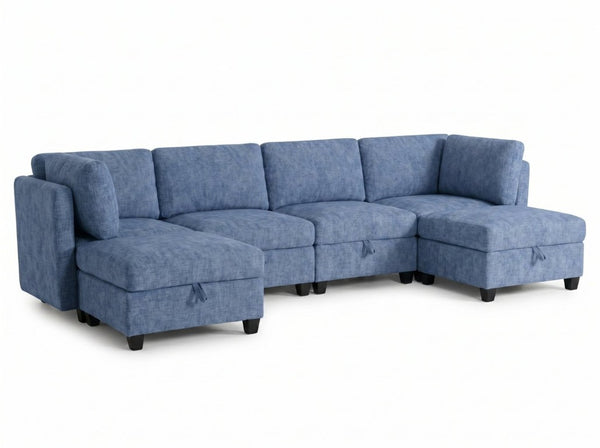 English Elm Armless Modular Sectional Sofa with Hidden Storage and Pocket Spring Foam Cushion Seating Blue W680S00182