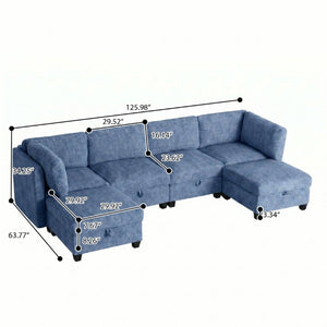 English Elm Armless Modular Sectional Sofa with Hidden Storage and Pocket Spring Foam Cushion Seating Blue W680S00182