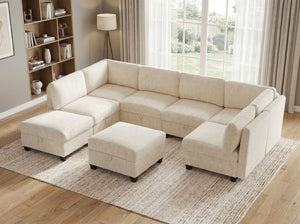 English Elm Armless Modular 8 Piece Sectional Sofa with Hidden Storage and Pocket Spring Cushions White W680S00183