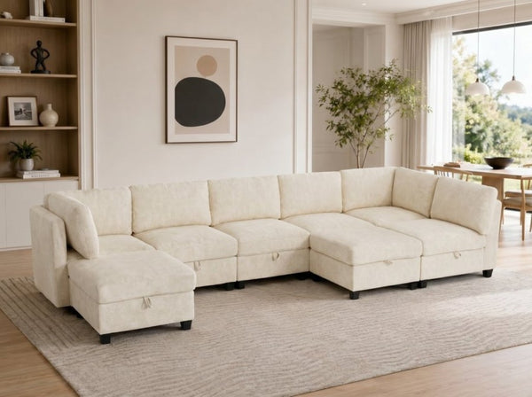 English Elm Armless Modular 8 Piece Sectional Sofa with Hidden Storage and Pocket Spring Cushions White W680S00183