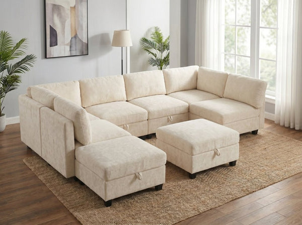 English Elm Armless Modular 8 Piece Sectional Sofa with Hidden Storage and Pocket Spring Cushions White W680S00183